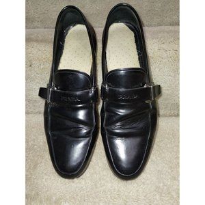 Prada Italy Black Leather Men's Slip On Square Toe Dress Business Loafers Size 8